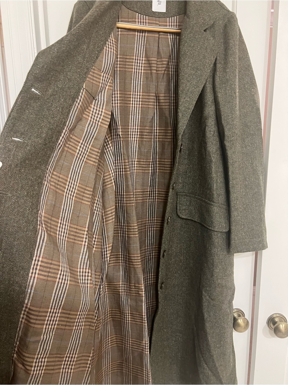 Son de Flor Claudia 100% Herringbone Wool Long Single-Breasted Coat/ Olive
